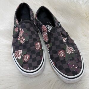 Vans Classic Checkerboard Black and Grey Floral Slip-On Sneakers
